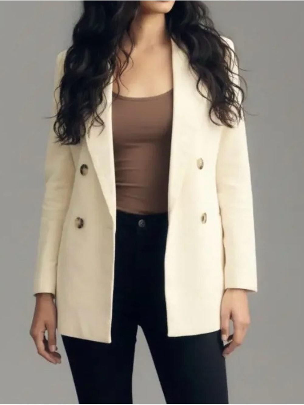 Anthropologie Mauve Cream Double-Breasted Oversized Blazer Jacket New-SZ L